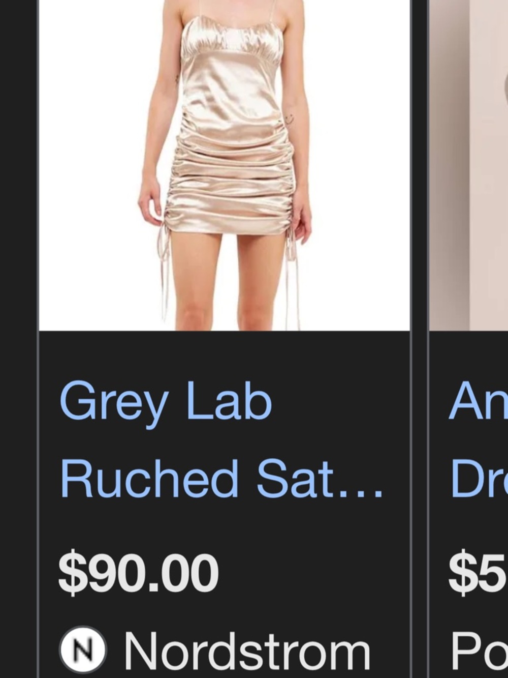 GREY LAB Satin Ruched Mini Dress in Champagne